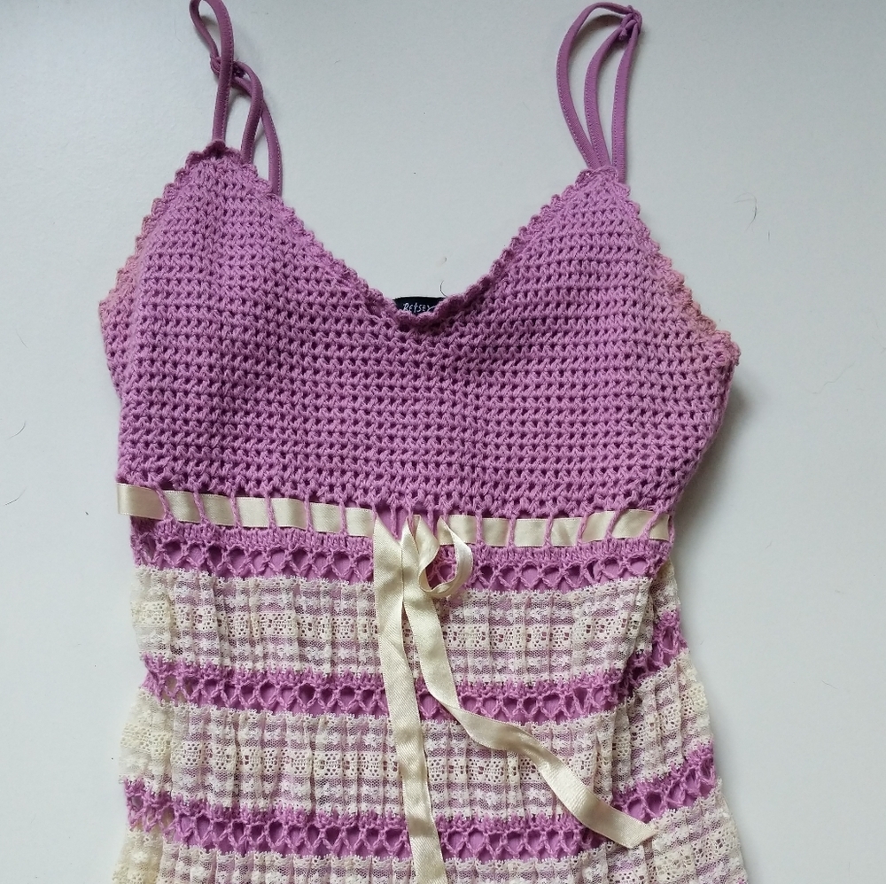 Betsey Johnson crochet lined slip dress M medium
